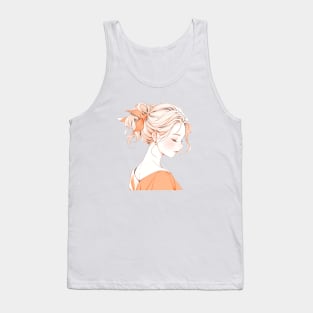 Minimalist line art pretty girl in green Tank Top